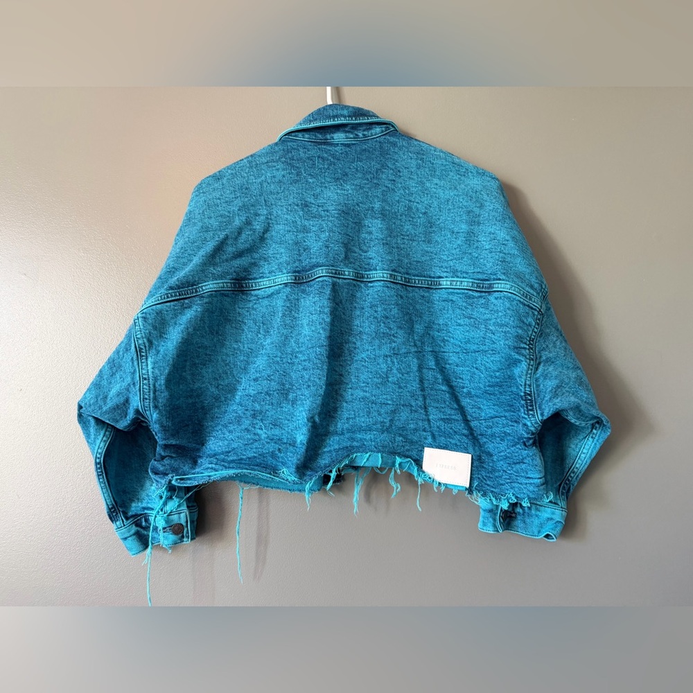 Express Edition Cropped Jean Denim Jacket Women’s XS Bright Teal Blue - Picture 2 of 9
